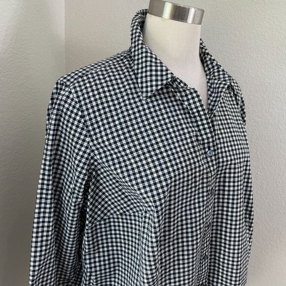 Talbots Woman 16W Petites Wrinkle Resistant Button Up Shirt Black White Gingham - Picture 2 of 10